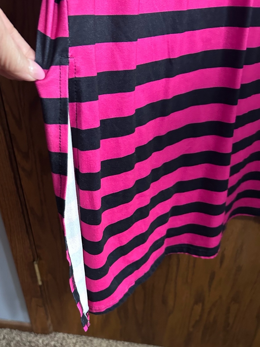 SHEIN 1X Pink and Black Striped V-Neck T-Shirt Dress - Picture 3 of 6